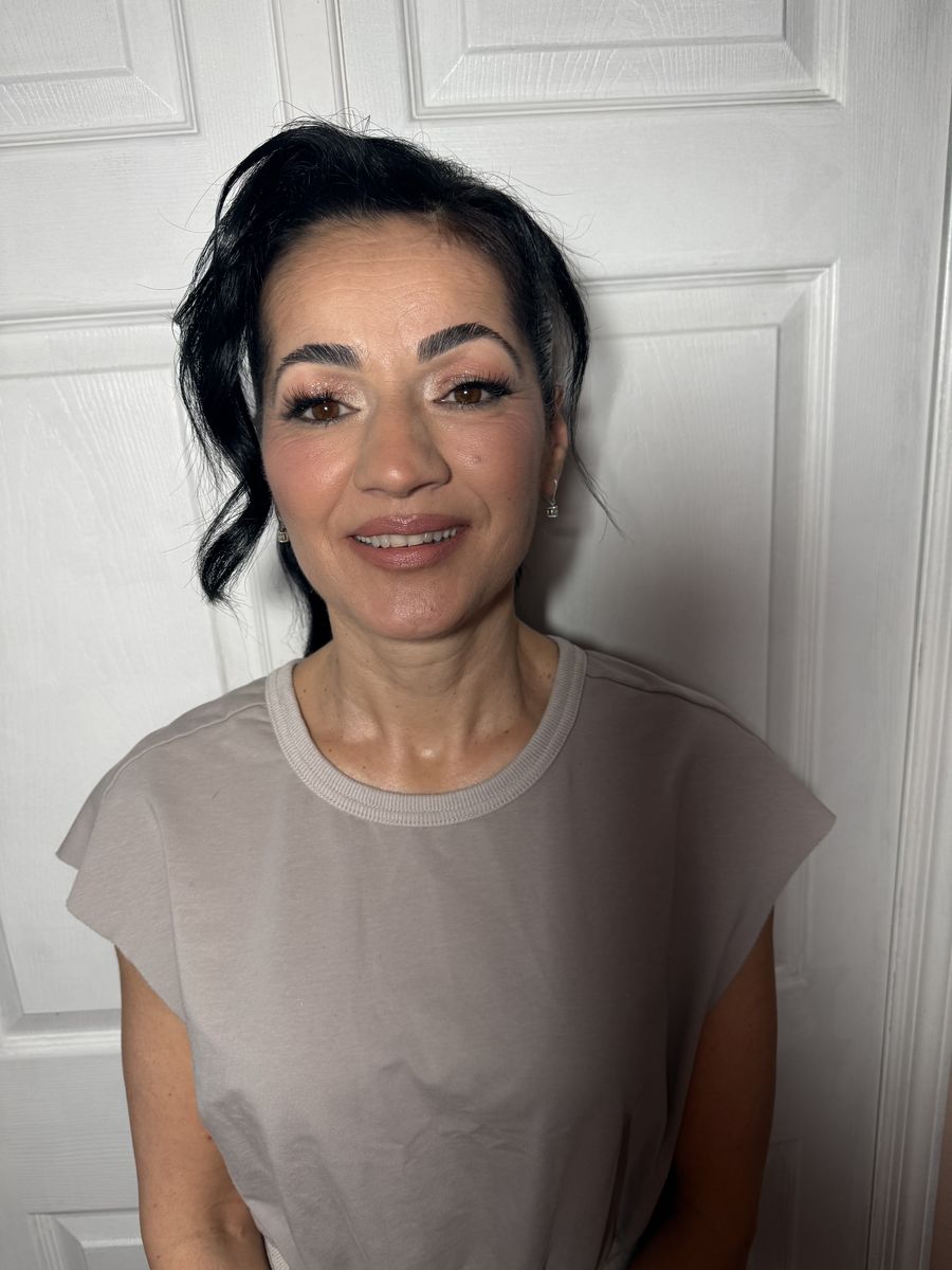 Soft glam makeup for client